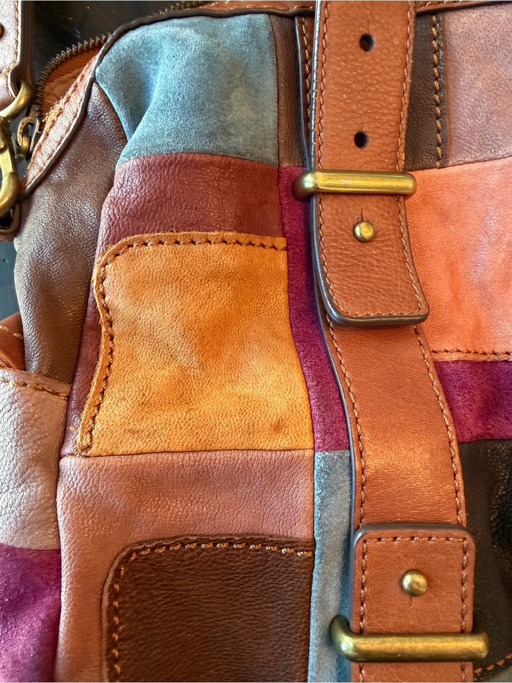 Fossil Mason Patchwork Leather Satchel - Y2K vintage bohemian patchwork fall - Picture 10 of 15